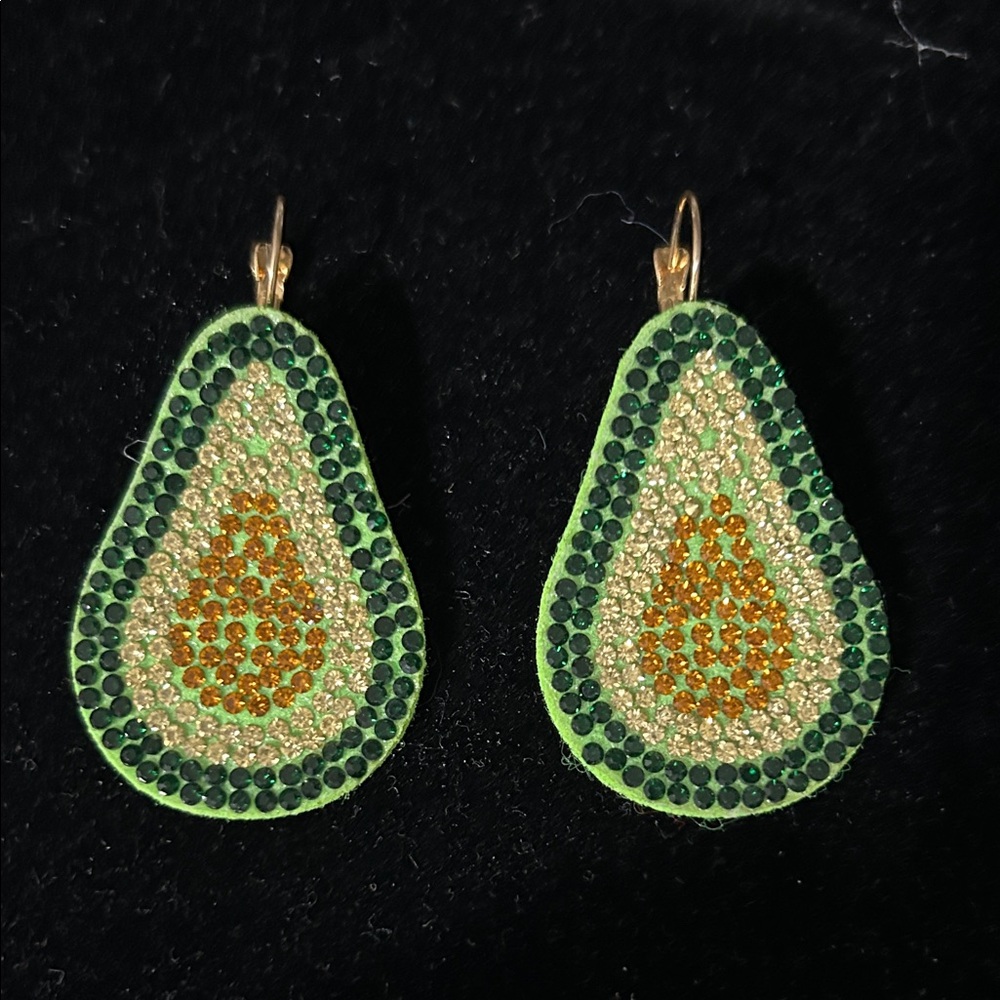 Elegant Avocado Earrings with Green and Gold Accents - Picture 1 of 4